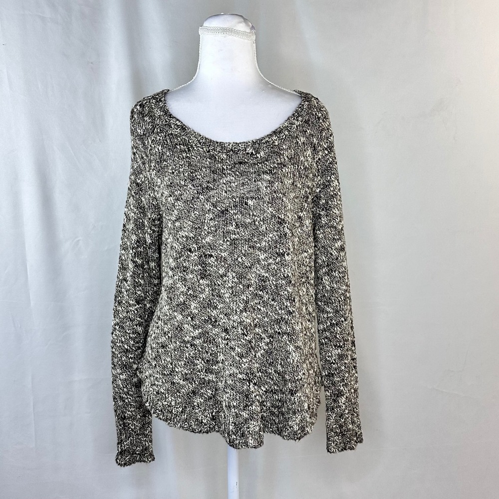 Eileen Fisher S Sweater Brown White Scoop Neck Knit Lagenlook Minimalist Quality
